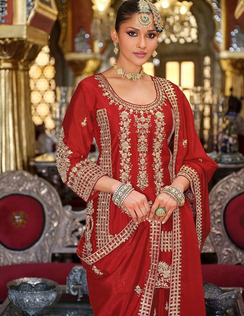 Ethnic Motifs Embroidered Kurta with Palazzos & Dupatta
