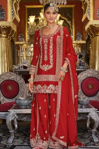 Ethnic Motifs Embroidered Kurta with Palazzos & Dupatta