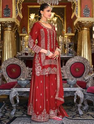 Ethnic Motifs Embroidered Kurta with Palazzos & Dupatta 3