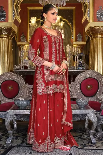 Ethnic Motifs Embroidered Kurta with Palazzos & Dupatta