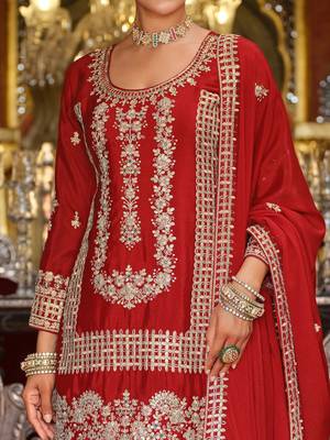 Ethnic Motifs Embroidered Kurta with Palazzos & Dupatta 5