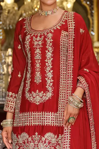 Ethnic Motifs Embroidered Kurta with Palazzos & Dupatta