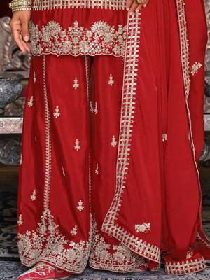 Ethnic Motifs Embroidered Kurta with Palazzos & Dupatta 6