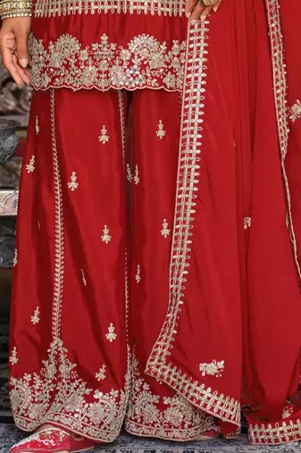 Ethnic Motifs Embroidered Kurta with Palazzos & Dupatta