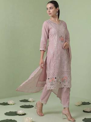 Women Floral Embroidered Regular Sequinned Pure Cotton Kurta with Trousers & With Dupatta 2