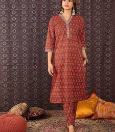Women Ethnic Motifs Printed Straight Pure Cotton Kurta with Trouser