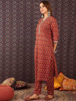 Women Ethnic Motifs Printed Straight Pure Cotton Kurta with Trouser 3