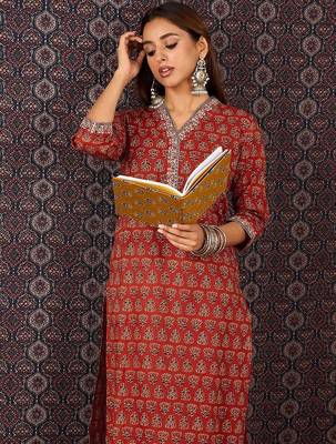 Women Ethnic Motifs Printed Straight Pure Cotton Kurta with Trouser 6