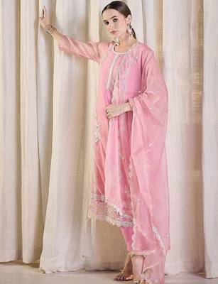Women Ethnic Motifs Embroidered Kurta with Trousers & With Dupatta 1