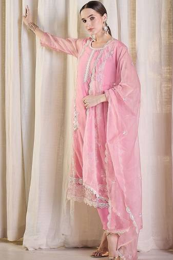 Women Ethnic Motifs Embroidered Kurta with Trousers & With Dupatta