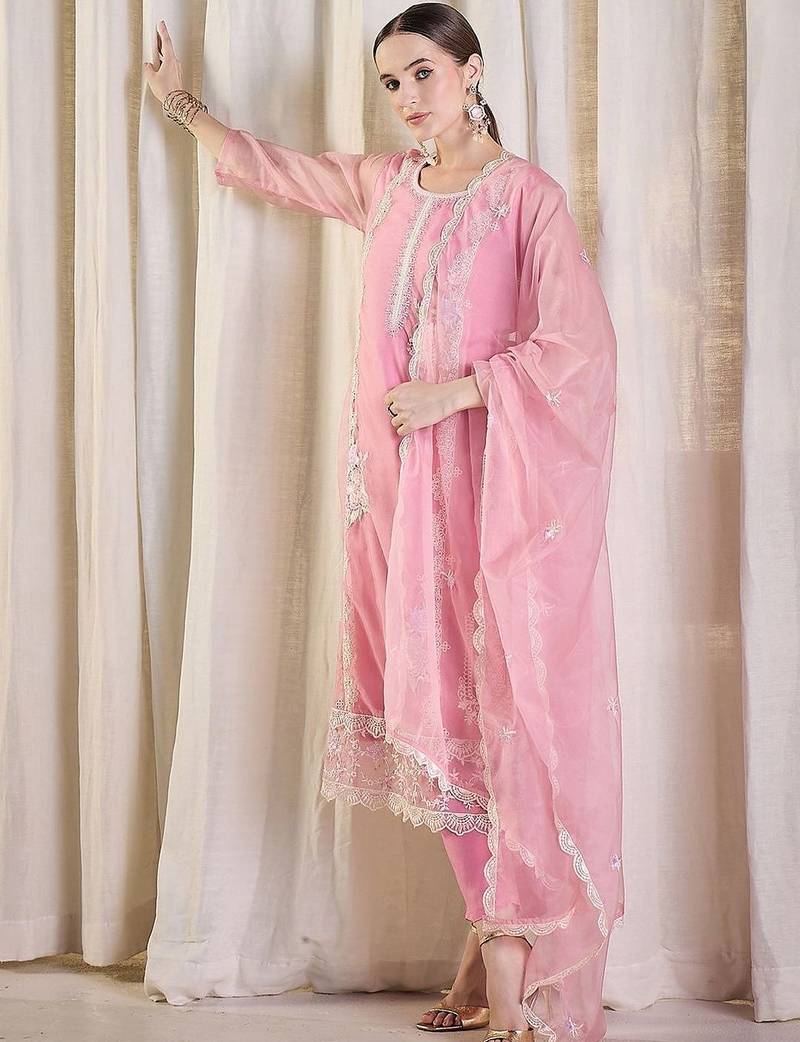 Women Ethnic Motifs Embroidered Kurta with Trousers & With Dupatta
