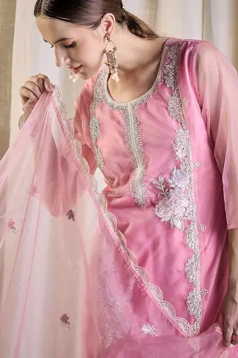 Women Ethnic Motifs Embroidered Kurta with Trousers & With Dupatta