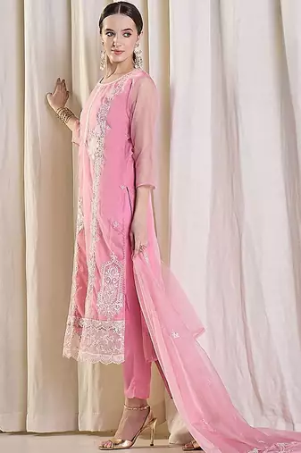 Women Ethnic Motifs Embroidered Kurta with Trousers & With Dupatta
