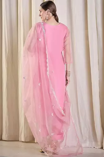 Women Ethnic Motifs Embroidered Kurta with Trousers & With Dupatta