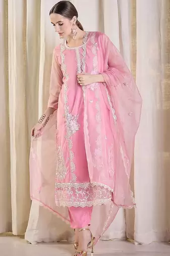 Women Ethnic Motifs Embroidered Kurta with Trousers & With Dupatta