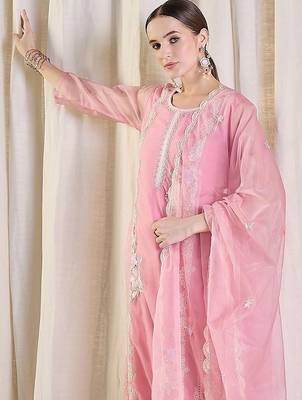 Women Ethnic Motifs Embroidered Kurta with Trousers & With Dupatta 6