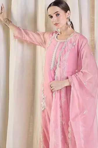 Women Ethnic Motifs Embroidered Kurta with Trousers & With Dupatta