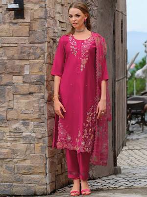 Women Floral Embroidered Kurta with Trousers & Dupatta 4