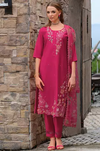 Women Floral Embroidered Kurta with Trousers & Dupatta