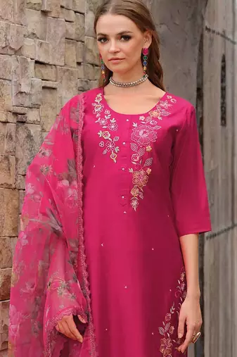 Women Floral Embroidered Kurta with Trousers & Dupatta