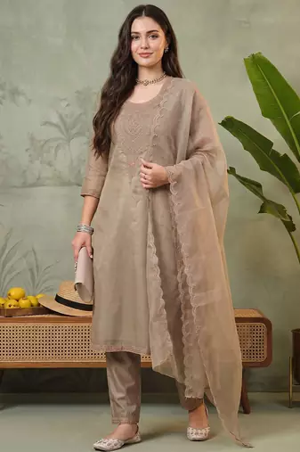 Women Ethnic Motifs Embroidered Regular Thread Work Kurta with Trousers & With Dupatta