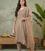Women Ethnic Motifs Embroidered Regular Thread Work Kurta with Trousers & With Dupatta