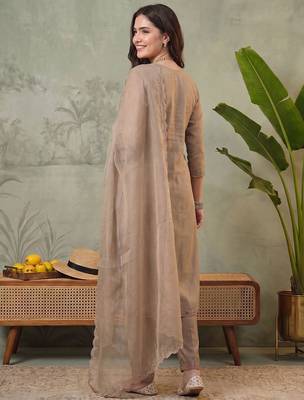 Women Ethnic Motifs Embroidered Regular Thread Work Kurta with Trousers & With Dupatta 4