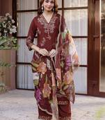 Women Ethnic Motifs Embroidered Regular Thread Work Kurta with Trousers & With Dupatta