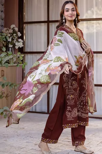 Women Ethnic Motifs Embroidered Regular Thread Work Kurta with Trousers & With Dupatta