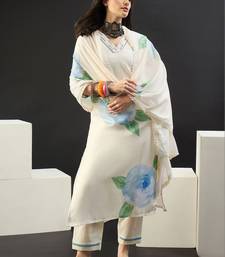 Women Floral Printed Regular Sequinned Linen Kurta with Trousers & With Dupatta
