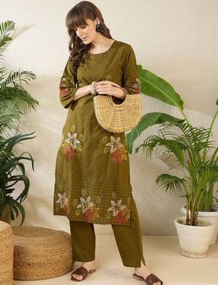 Women Ethnic Motifs Printed Regular Sequinned Pure Cotton Kurta with Trousers 1