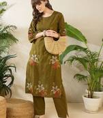 Women Ethnic Motifs Printed Regular Sequinned Pure Cotton Kurta with Trousers