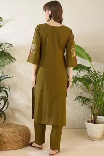 Women Ethnic Motifs Printed Regular Sequinned Pure Cotton Kurta with Trousers