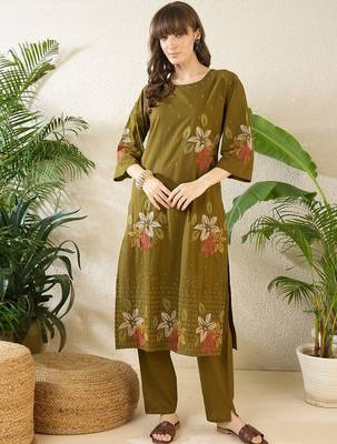 Women Ethnic Motifs Printed Regular Sequinned Pure Cotton Kurta with Trousers 6
