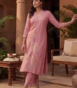 Women Floral Embroidered Regular Thread Work Kurta with Trousers