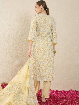 Floral Printed Pure Cotton Straight Kurta With Trousers & Dupatta 6