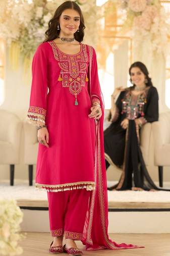 Women Ethnic Motifs Embroidered Regular Beads and Stones Kurta with Salwar & With Dupatta