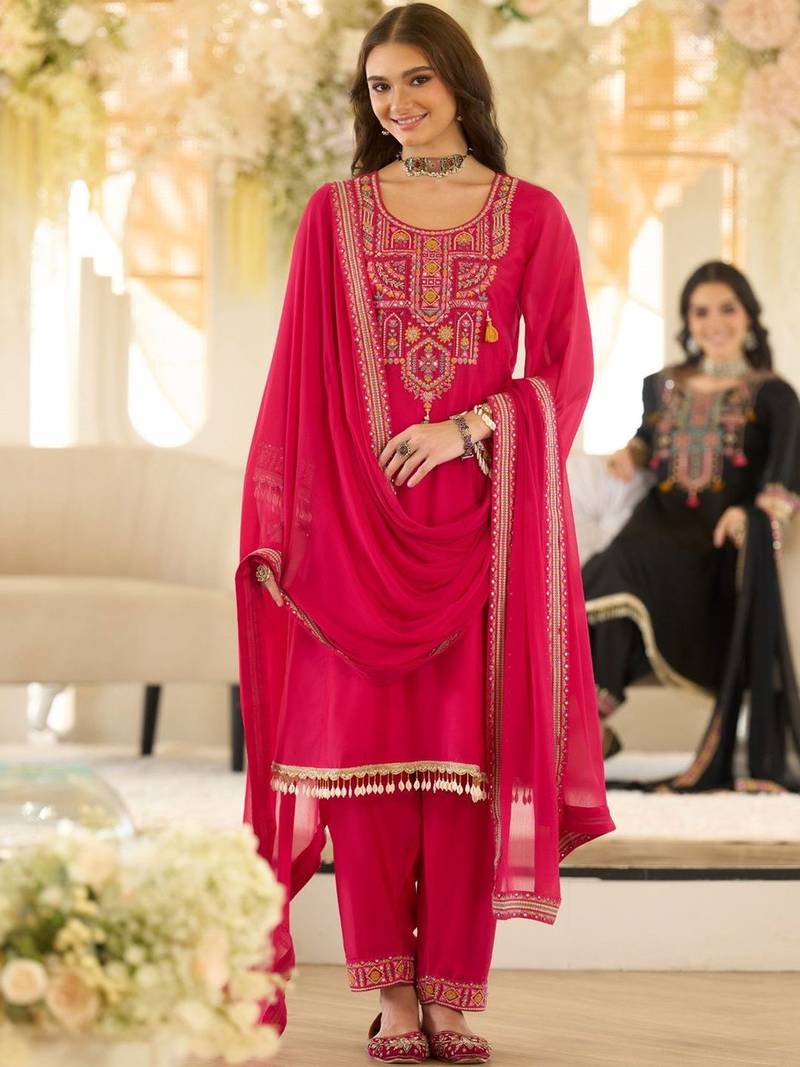 Women Ethnic Motifs Embroidered Regular Beads and Stones Kurta with Salwar & With Dupatta