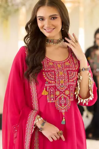 Women Ethnic Motifs Embroidered Regular Beads and Stones Kurta with Salwar & With Dupatta