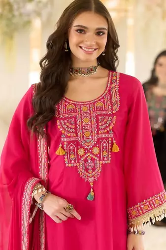 Women Ethnic Motifs Embroidered Regular Beads and Stones Kurta with Salwar & With Dupatta
