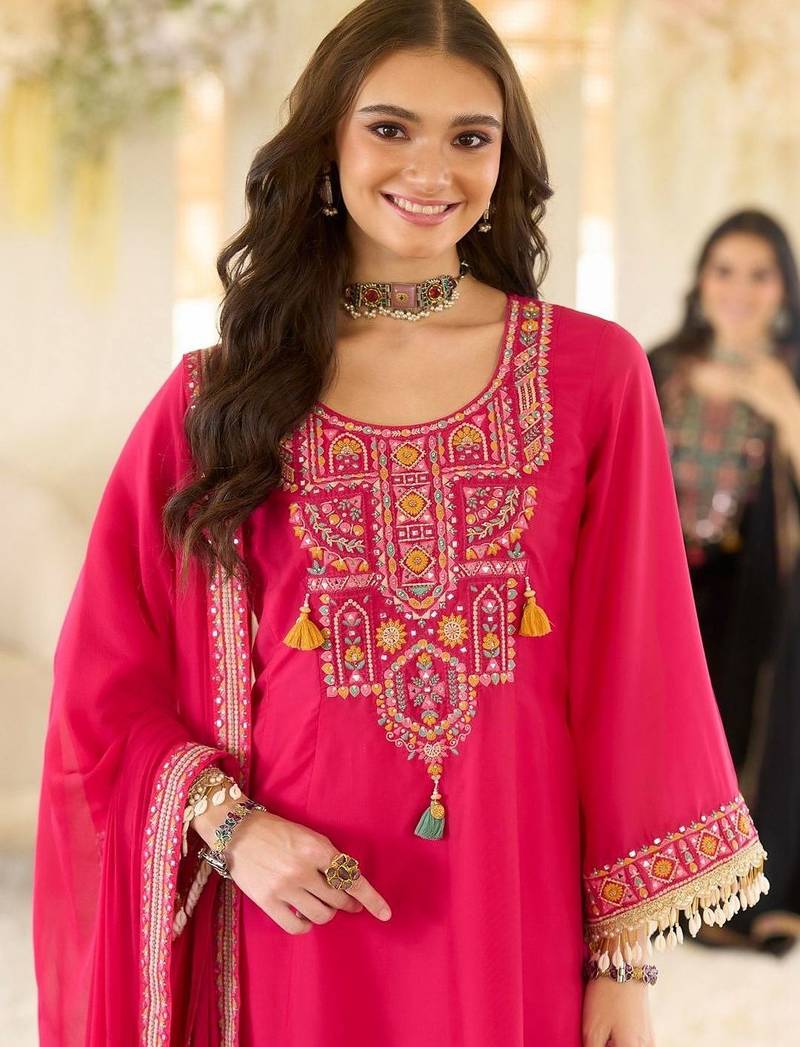 Women Ethnic Motifs Embroidered Regular Beads and Stones Kurta with Salwar & With Dupatta