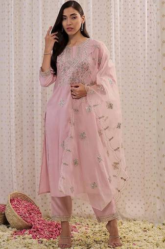 Women Ethnic Motifs Embroidered Regular Mirror Work Kurta with Trousers & With Dupatta