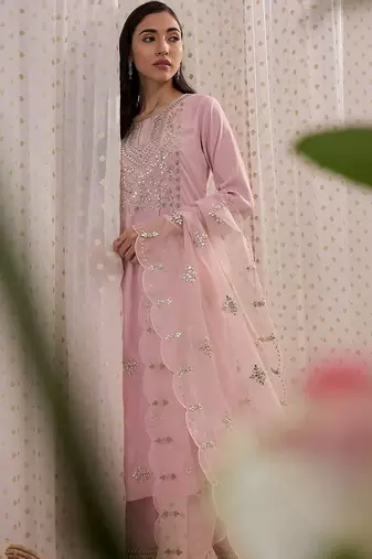 Women Ethnic Motifs Embroidered Regular Mirror Work Kurta with Trousers & With Dupatta