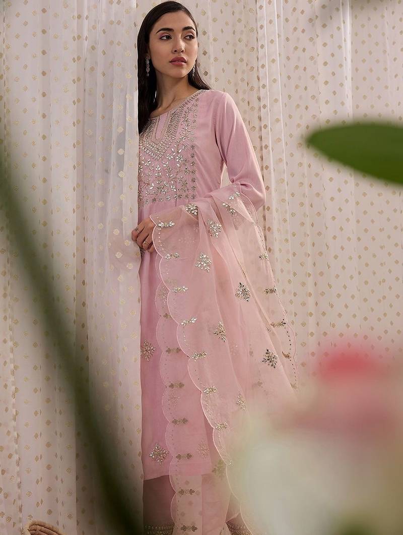 Women Ethnic Motifs Embroidered Regular Mirror Work Kurta with Trousers & With Dupatta