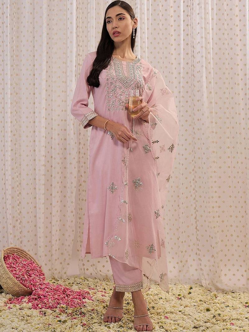Women Ethnic Motifs Embroidered Regular Mirror Work Kurta with Trousers & With Dupatta