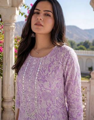 Women Floral Printed Regular Mirror Work Kurta with Trousers & With Dupatta 3