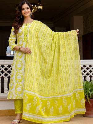 Women Floral Printed Regular Pure Cotton Kurta with Trousers & With Dupatta 2