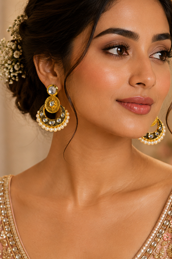 meenakari kundan pearl chandbali