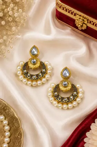 Teardrop kundan meenakari chandbali