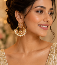 Floral Polki Stone Pearl Chandbali